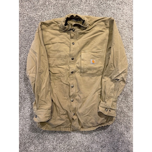 Carhartt Mens L Beige Quilted Flannel Lined Workwear Active Jacket Coat - Picture 1 of 12